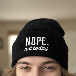 Black Beanie with White Embroidery